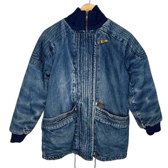 Free People Jackets & Blazers - Free People Vintage 90s S Denim Chore Coat Oversized Hooded Long Jean Jacket Y2K